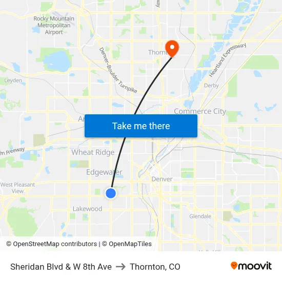 Sheridan Blvd & W 8th Ave to Thornton, CO map