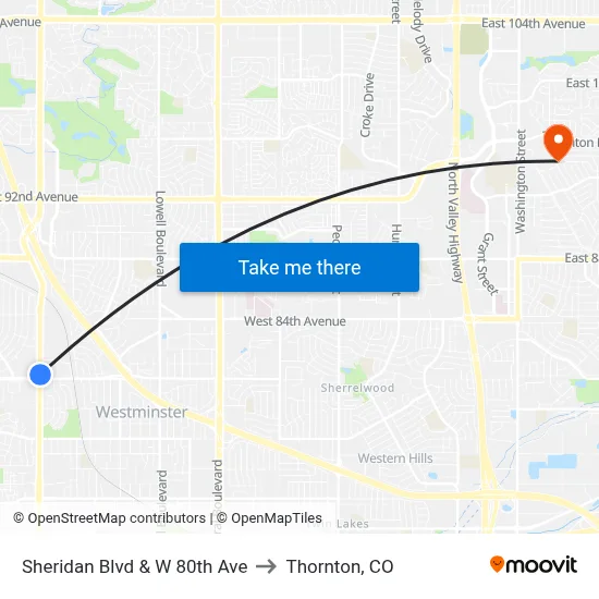 Sheridan Blvd & W 80th Ave to Thornton, CO map