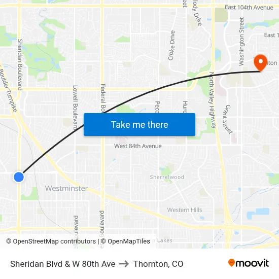 Sheridan Blvd & W 80th Ave to Thornton, CO map