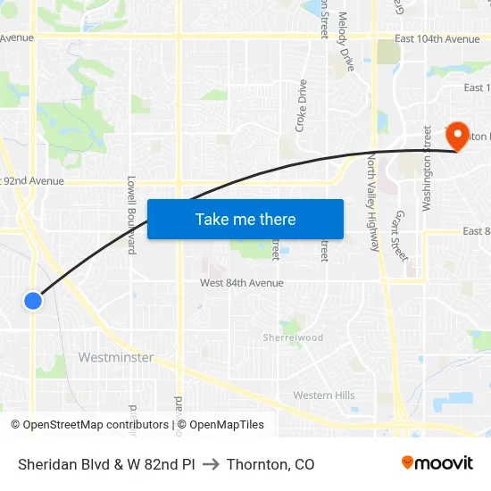 Sheridan Blvd & W 82nd Pl to Thornton, CO map
