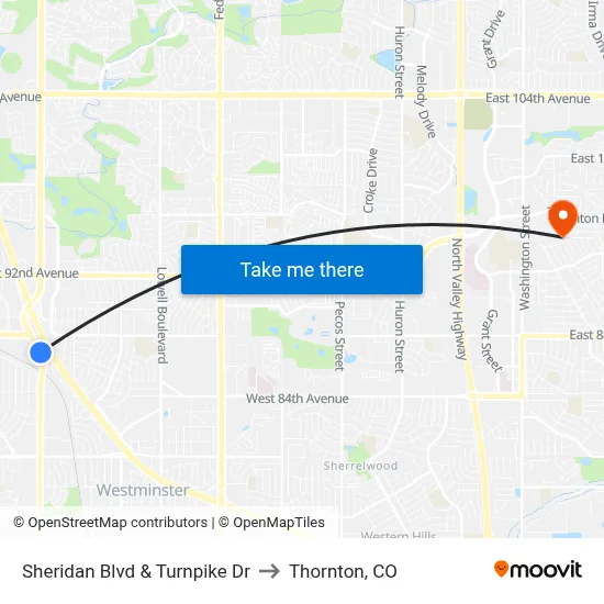 Sheridan Blvd & Turnpike Dr to Thornton, CO map