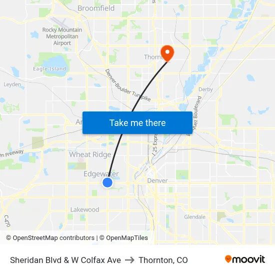 Sheridan Blvd & W Colfax Ave to Thornton, CO map