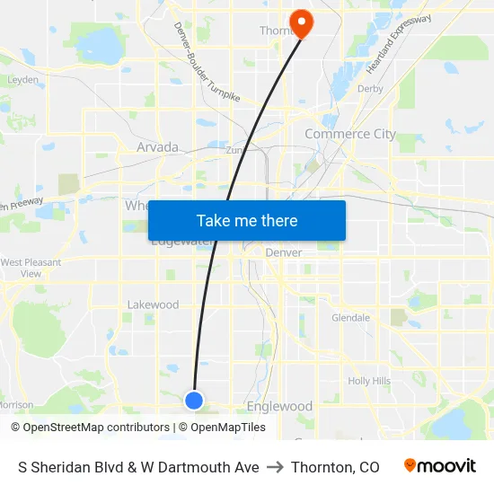 S Sheridan Blvd & W Dartmouth Ave to Thornton, CO map