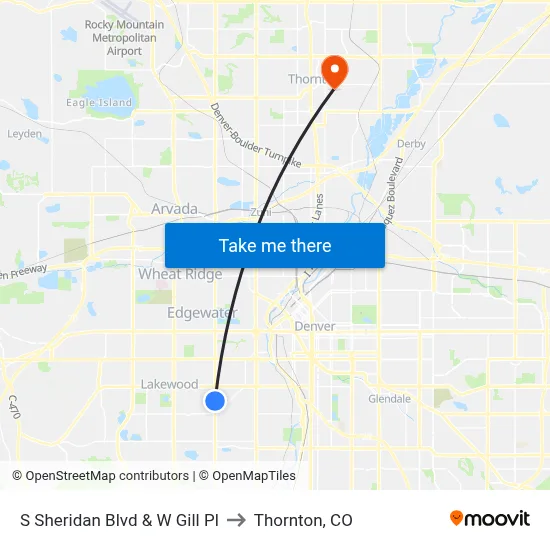 S Sheridan Blvd & W Gill Pl to Thornton, CO map