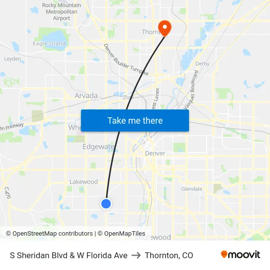 S Sheridan Blvd & W Florida Ave to Thornton, CO map