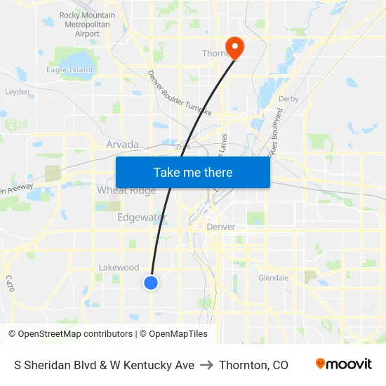 S Sheridan Blvd & W Kentucky Ave to Thornton, CO map