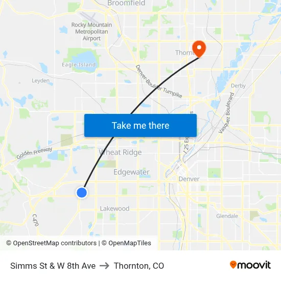 Simms St & W 8th Ave to Thornton, CO map