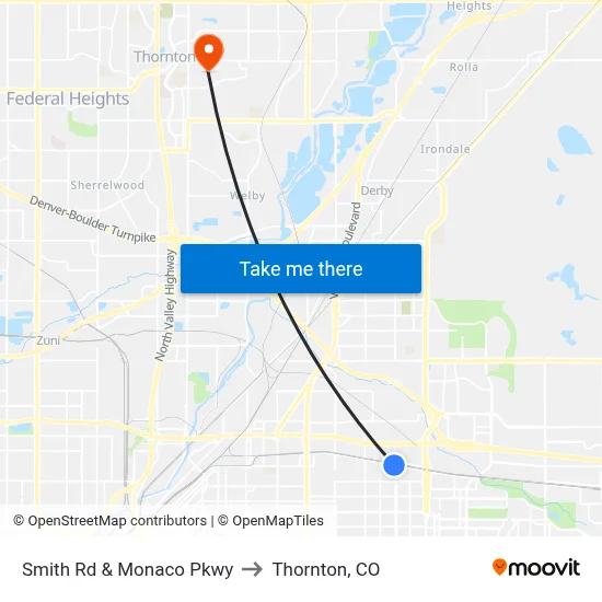 Smith Rd & Monaco Pkwy to Thornton, CO map