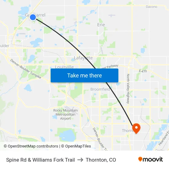 Spine Rd & Williams Fork Trail to Thornton, CO map
