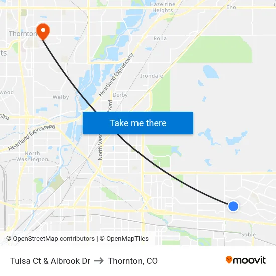 Tulsa Ct & Albrook Dr to Thornton, CO map