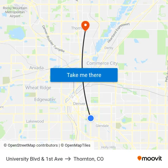 University Blvd & 1st Ave to Thornton, CO map