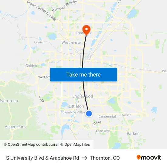 S University Blvd & Arapahoe Rd to Thornton, CO map