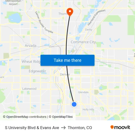 S University Blvd & Evans Ave to Thornton, CO map