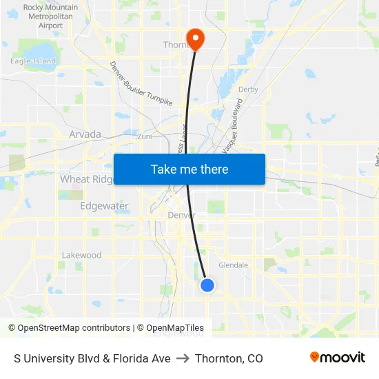 S University Blvd & Florida Ave to Thornton, CO map