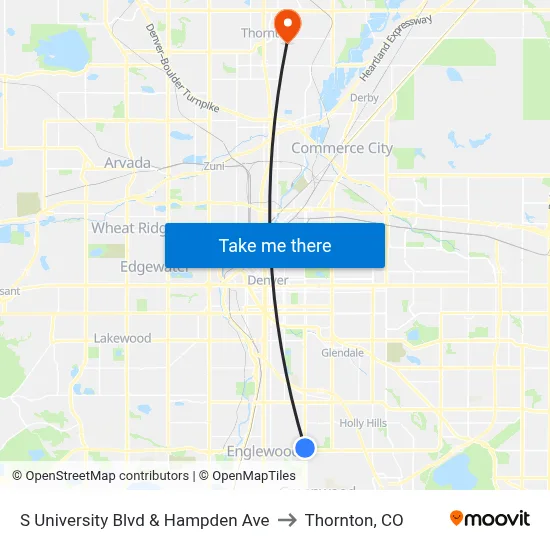 S University Blvd & Hampden Ave to Thornton, CO map