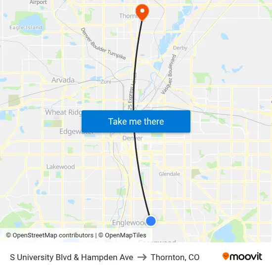 S University Blvd & Hampden Ave to Thornton, CO map