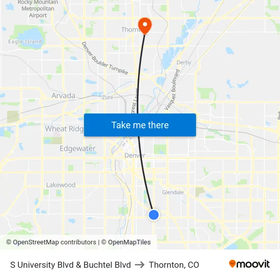S University Blvd & Buchtel Blvd to Thornton, CO map