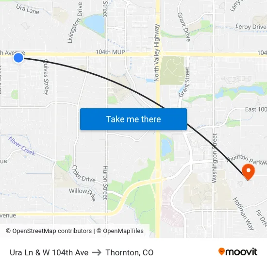Ura Ln & W 104th Ave to Thornton, CO map