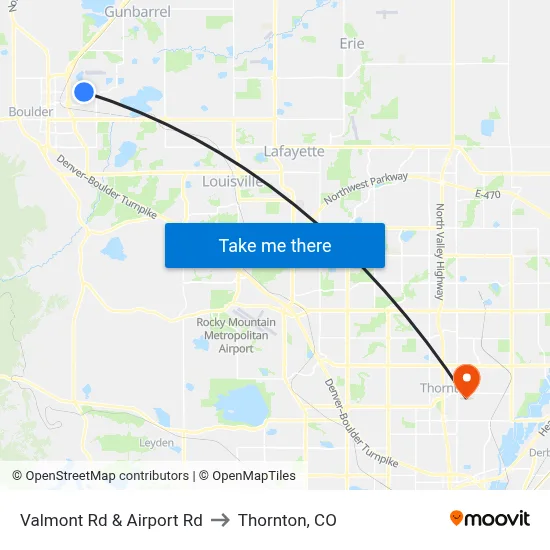 Valmont Rd & Airport Rd to Thornton, CO map