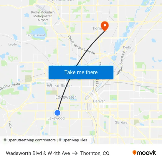 Wadsworth Blvd & W 4th Ave to Thornton, CO map