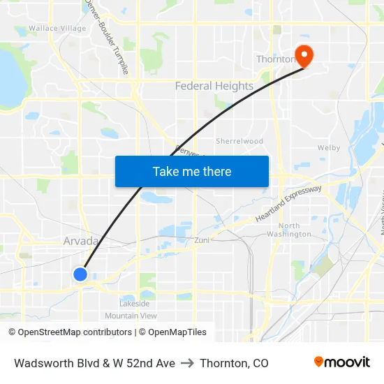 Wadsworth Blvd & W 52nd Ave to Thornton, CO map