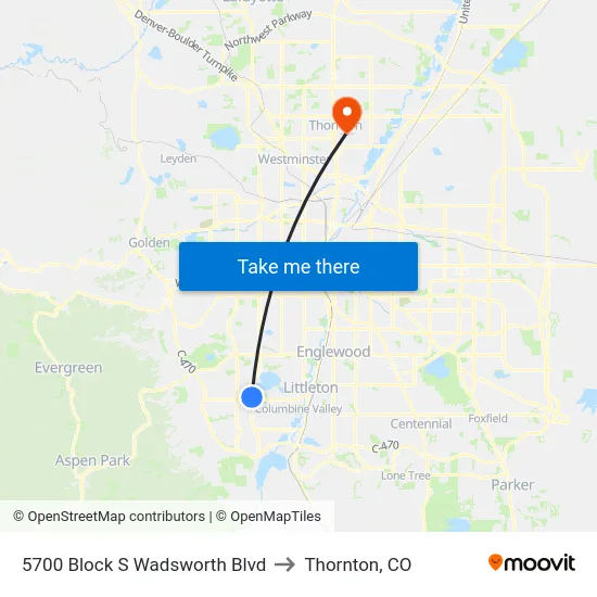 5700 Block S Wadsworth Blvd to Thornton, CO map