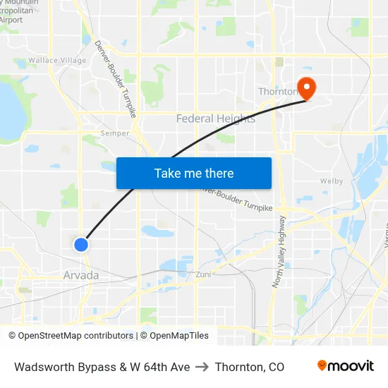 Wadsworth Bypass & W 64th Ave to Thornton, CO map