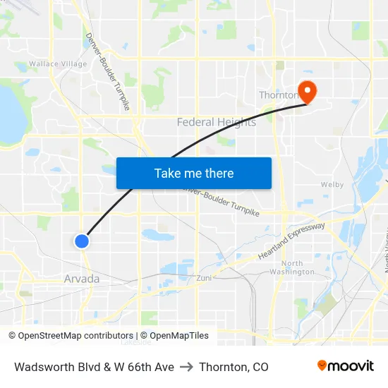 Wadsworth Blvd & W 66th Ave to Thornton, CO map