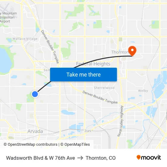 Wadsworth Blvd & W 76th Ave to Thornton, CO map