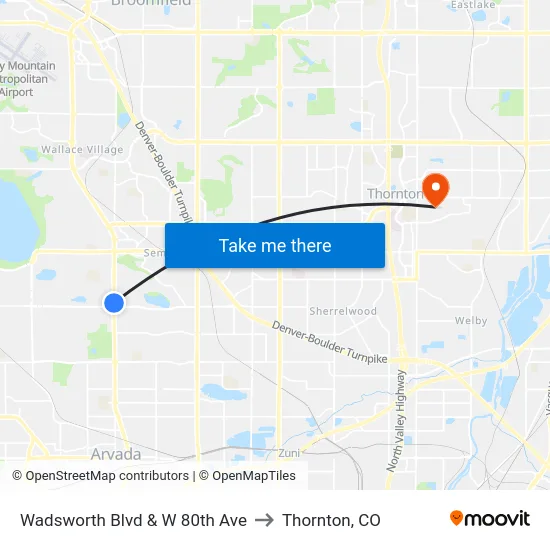 Wadsworth Blvd & W 80th Ave to Thornton, CO map