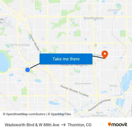 Wadsworth Blvd & W 88th Ave to Thornton, CO map