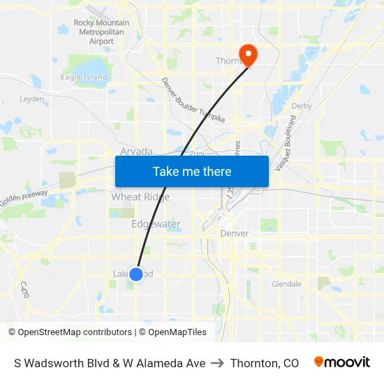 S Wadsworth Blvd & W Alameda Ave to Thornton, CO map