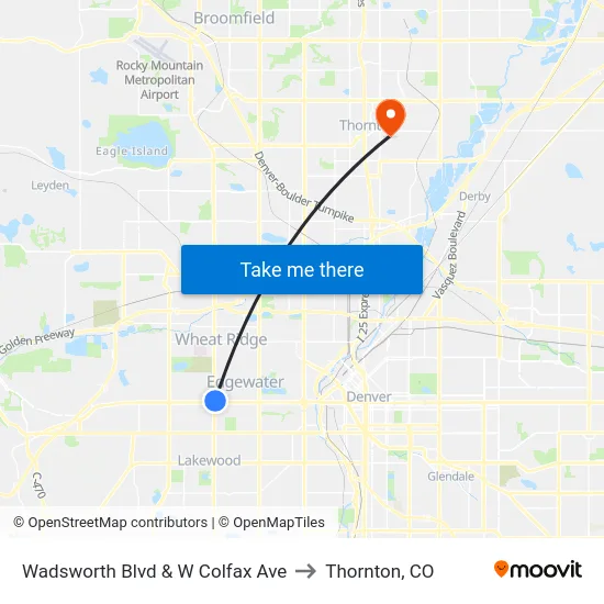 Wadsworth Blvd & W Colfax Ave to Thornton, CO map