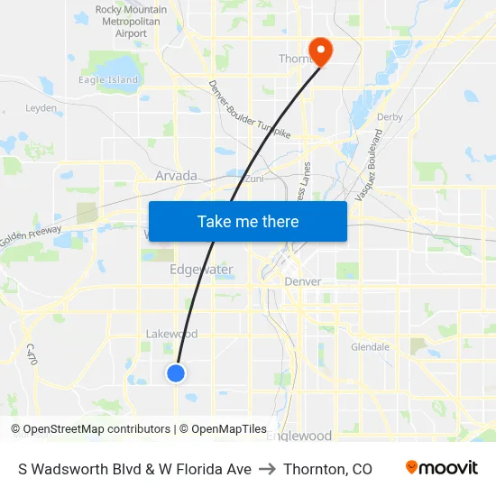 S Wadsworth Blvd & W Florida Ave to Thornton, CO map
