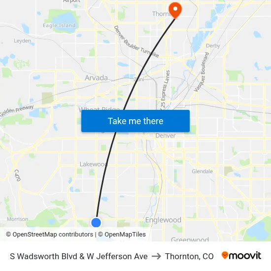 S Wadsworth Blvd & W Jefferson Ave to Thornton, CO map