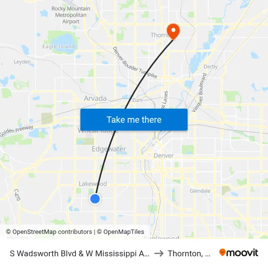 S Wadsworth Blvd & W Mississippi Ave to Thornton, CO map