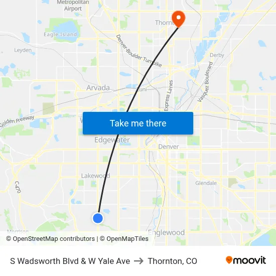 S Wadsworth Blvd & W Yale Ave to Thornton, CO map