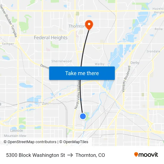 5300 Block Washington St to Thornton, CO map