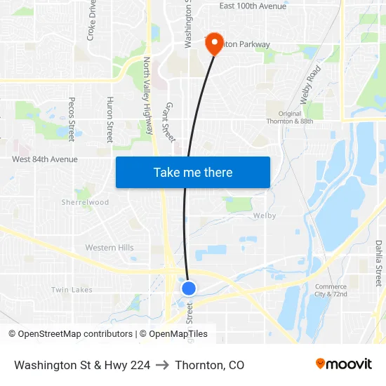 Washington St & Hwy 224 to Thornton, CO map