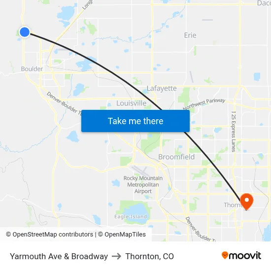 Yarmouth Ave & Broadway to Thornton, CO map