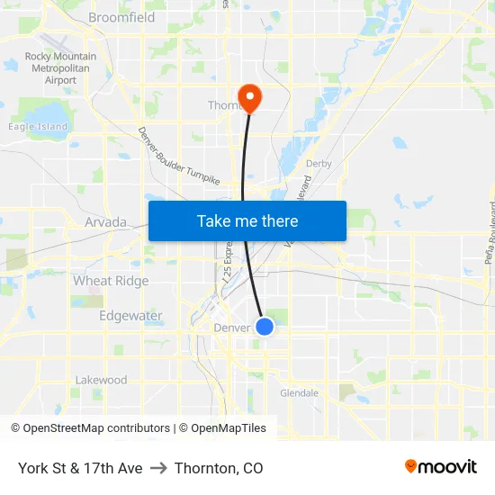 York St & 17th Ave to Thornton, CO map