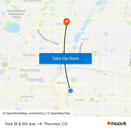 York St & 6th Ave to Thornton, CO map