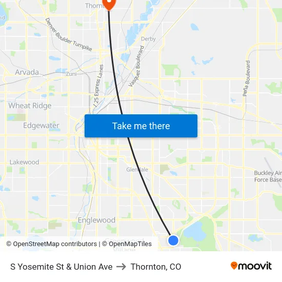 S Yosemite St & Union Ave to Thornton, CO map