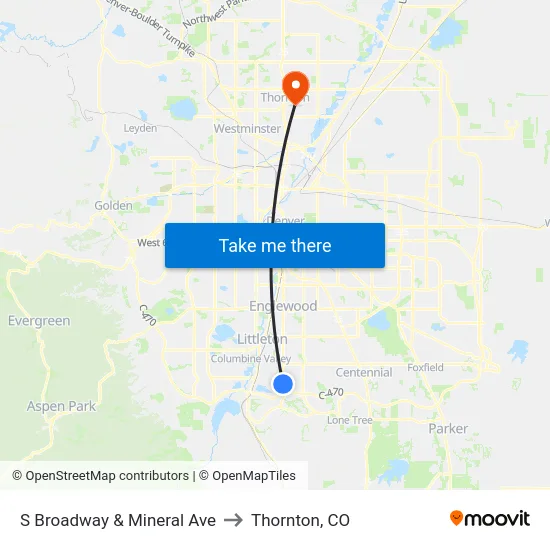 S Broadway & Mineral Ave to Thornton, CO map