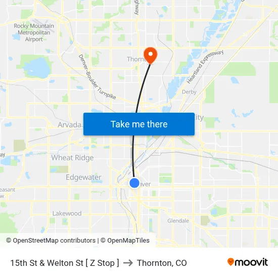 15th St & Welton St [ Z Stop ] to Thornton, CO map