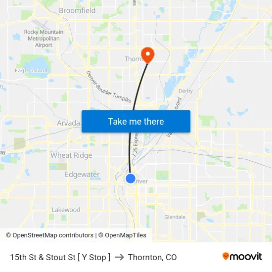 15th St & Stout St [ Y Stop ] to Thornton, CO map