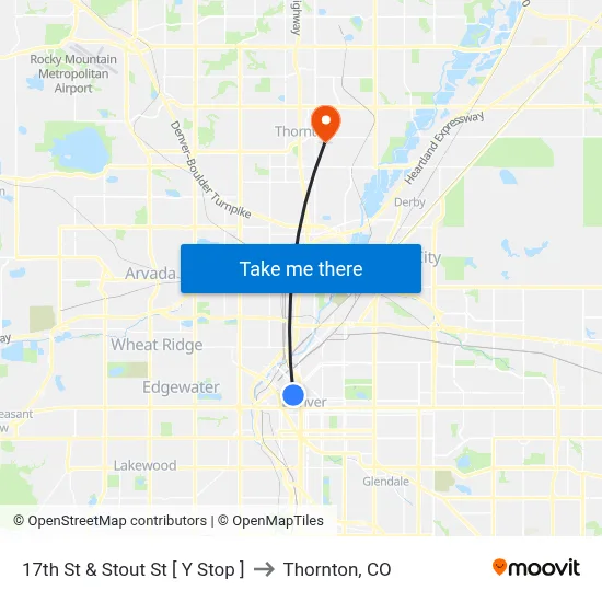 17th St & Stout St [ Y Stop ] to Thornton, CO map