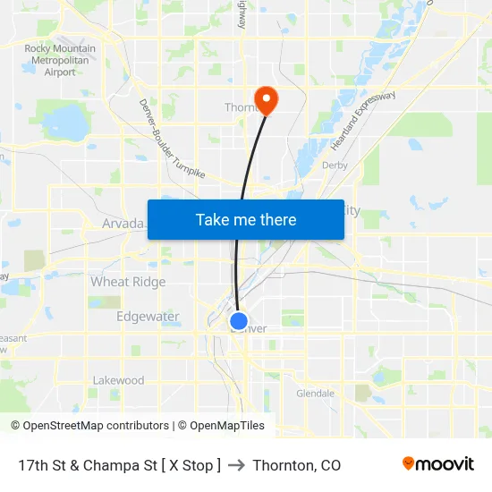 17th St & Champa St [ X Stop ] to Thornton, CO map