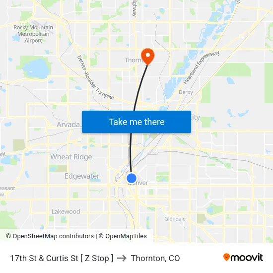 17th St & Curtis St [ Z Stop ] to Thornton, CO map