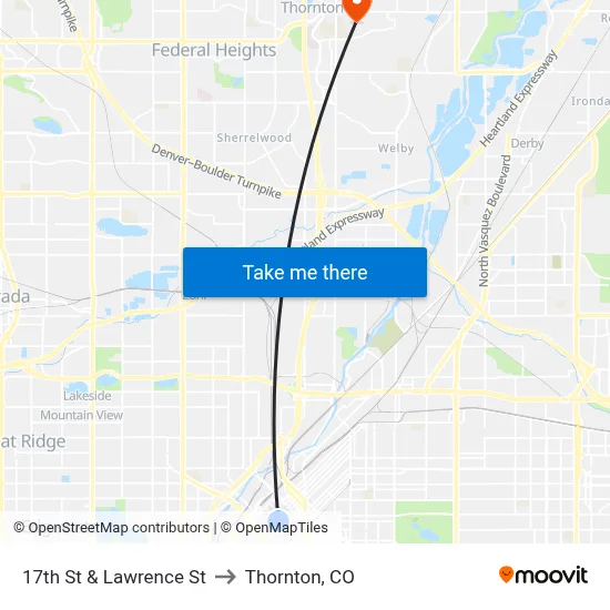 17th St & Lawrence St to Thornton, CO map